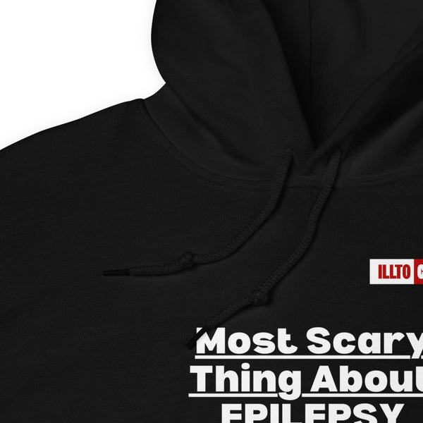 Black Hoodie Detail 1 - ILLTOCHILL Epilepsy awareness 'Most sacred thing SUDEP' epileptic seizures gift Unisex Hoodie.