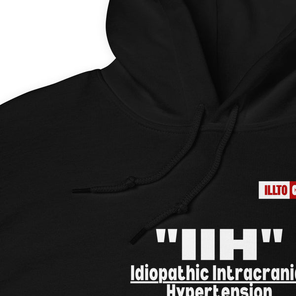 Black Hoodie Detail 1 - ILLTOCHILL Idiopathic intracranial hypertension 'Last thing you think about' IIH awareness gift Unisex Hoodie.