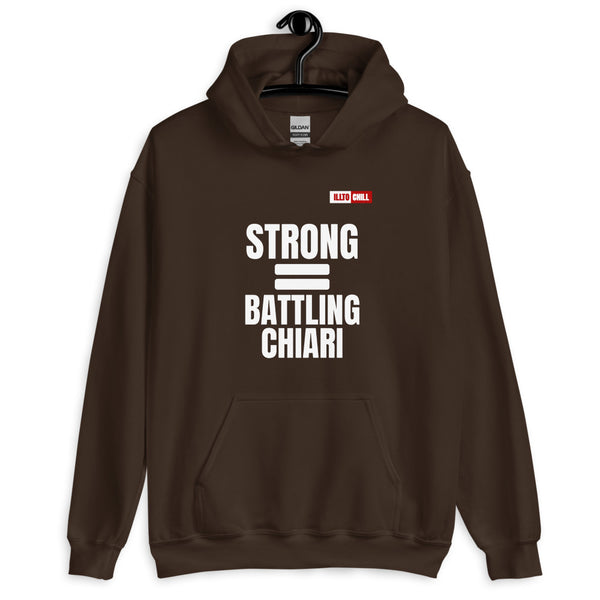 Dark Chocolate Hoodie Front 2 - ILLTOCHILL Chiari Malformation Awareness 'Strong is equal to Batting CM ' Gift Unisex Hoodie.