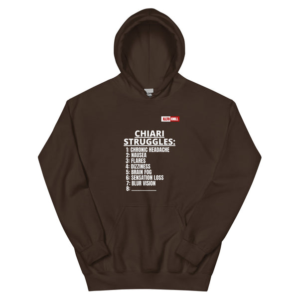 Dark Chocolate Hoodie Front 1 - ILLTOCHILL CM Chiari Malformation awareness, Chiari Struggles Infinite List gift Unisex Hoodie.