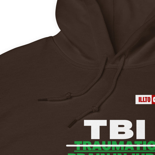 Dark Chocolate Hoodie Detail 1 - ILLTOCHILL Brain Injury awareness 'TBI Totally Brave Individual' TBI support gift Unisex Hoodie