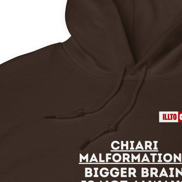 Dark Chocolate Hoodie Detail 1 - ILLTOCHILL CM Chiari Malformation 'Bigger brain Bigger problem' Gift Unisex Hoodie.