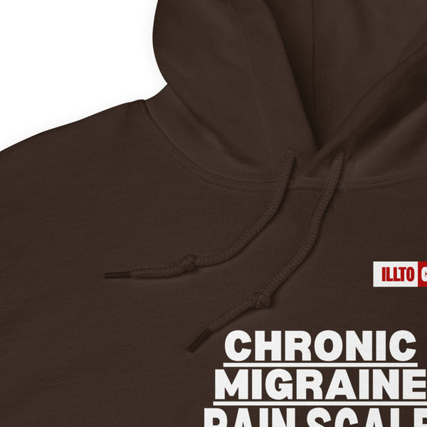 Dark Chocolate Hoodie Detail 1 - ILLTOCHILL Chronic Migraine 'Pain scale' migraine awareness gift Unisex Hoodie.
