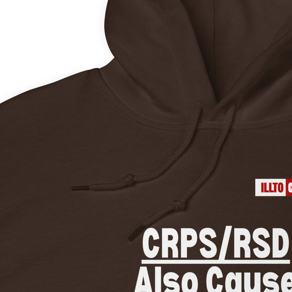 Dark Chocolate Hoodie Detail 1 - ILLTOCHILL Complex regional pain syndrome awareness 'CRPS,RSD causes Allodynia' educational gift Unisex Hoodie.