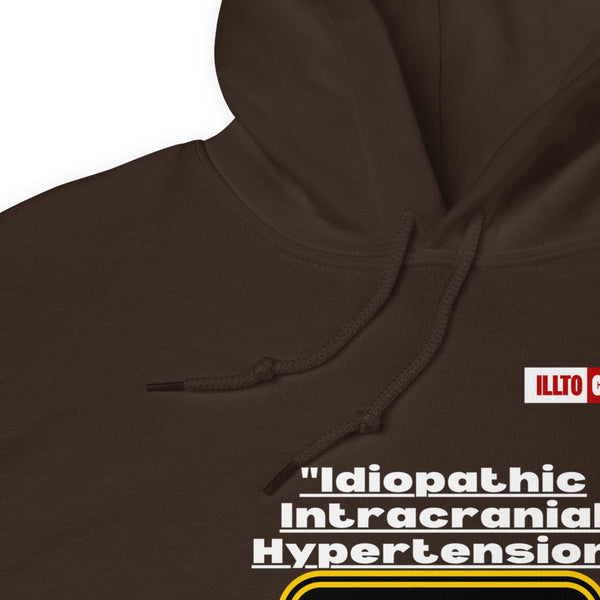 Dark Chocolate Hoodie Detail 1 - ILLTOCHILL ILLTOCHILL Idiopathic intracranial hypertension awareness 'Warning sign' IIH gift Unisex Hoodie.