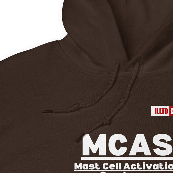 Dark Chocolate Hoodie Detail 1 - ILLTOCHILL Mast cell activation syndrome awareness 'MCAS Review' funny gift Unisex Hoodie.