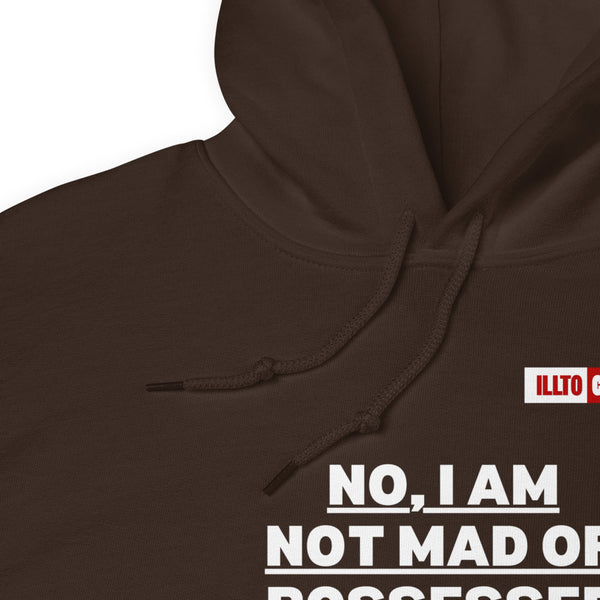 Dark Chocolate Hoodie Detail 1 - ILLTOCHILL I have Tourette syndrome 'Not Mad or Possessed' Tourette awareness gift Unisex Hoodie.