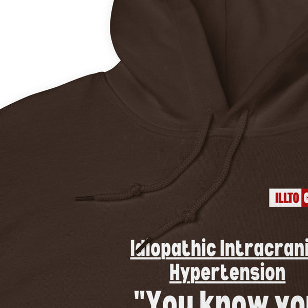 Dark Chocolate Hoodie Detail 1 - ILLTOCHILL Idiopathic intracranial hypertension 'Wish just had headache' IIH awareness gift Unisex Hoodie.