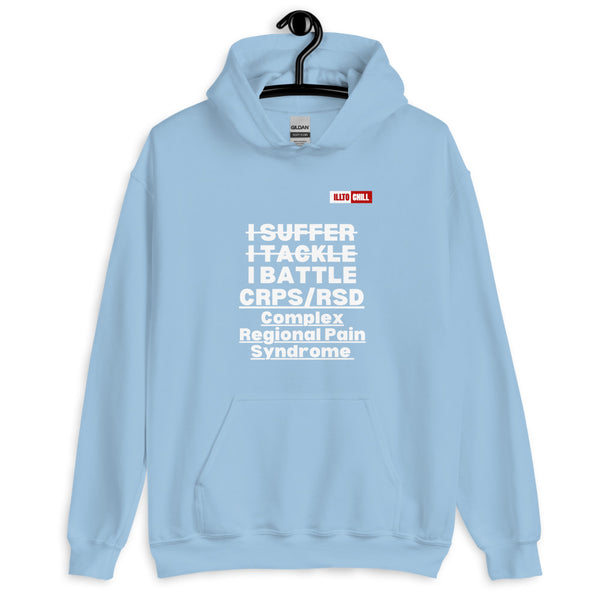 Light Blue Hoodie Front 2 - ILLTOCHILL Complex regional pain syndrome awareness 'I battle CRPS' support gift Unisex Hoodie.