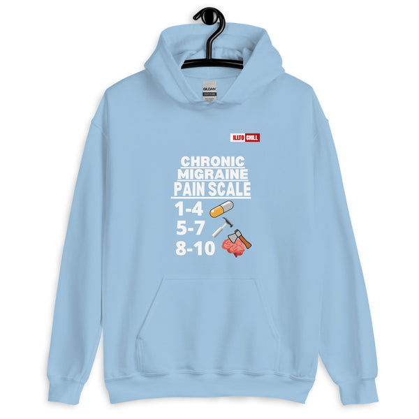 Light Blue Hoodie Front 2 - ILLTOCHILL Chronic Migraine 'Pain scale' migraine awareness gift Unisex Hoodie.