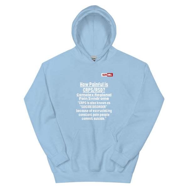 Light Blue Hoodie Front 1 - ILLTOCHILL Complex regional pain syndrome awareness 'How painful is CRPS,RSD' support gift Unisex Hoodie.