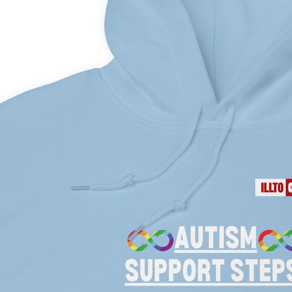 Light Blue Hoodie Detail 1 - ILLTOCHILL Autism awareness gift 'Autism support steps' autistic Unisex Hoodie