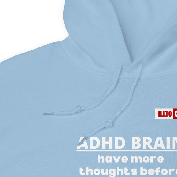 Light Blue Hoodie Detail 1 - ILLTOCHILL Attention deficit hyperactivity disorder awareness, 'ADHD too many thoughts' gift Unisex Hoodie
