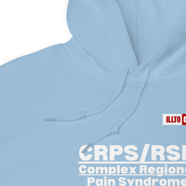 Light Blue Hoodie Detail 1 - ILLTOCHILL Complex Regional Pain Syndrome 'Last thing to think about' crps awareness Unisex Hoodie.