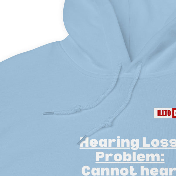 Light Blue Hoodie Detail 1 - ILLTOCHILL Hearing loss problems awareness hard of hearing support gift Unisex Hoodie.
