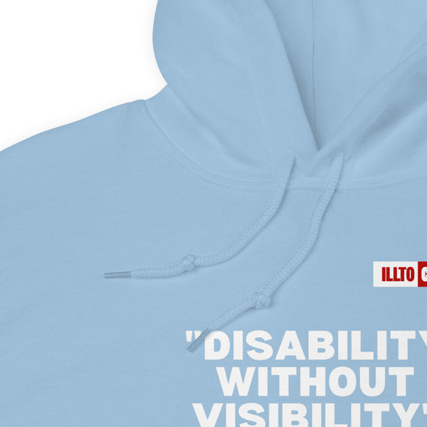Light Blue Hoodie Detail 1 - ILLTOCHILL Fibromyalgia awareness 'Disability without visibility' fibro gift Unisex Hoodie.