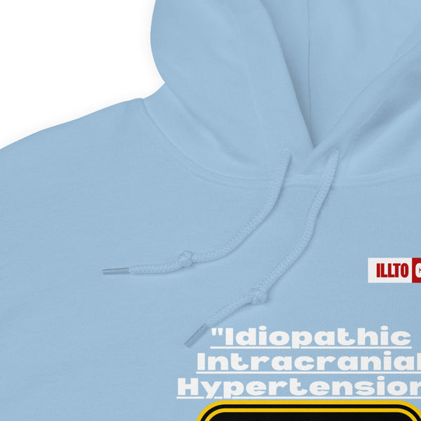 Light Blue Hoodie Detail 1 - ILLTOCHILL ILLTOCHILL Idiopathic intracranial hypertension awareness 'Warning sign' IIH gift Unisex Hoodie.