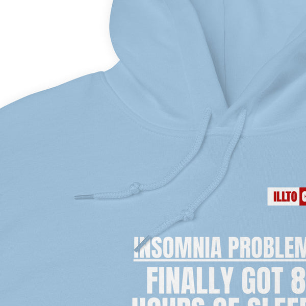 Light Blue Hoodie Detail 1 - ILLTOCHILL Insomnia Support '8 Hours Sleep' funny gift Unisex Hoodie.