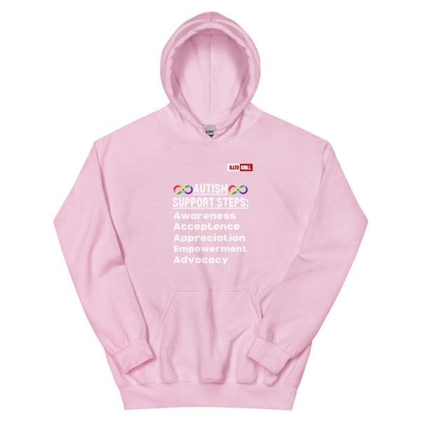 Light Pink Hoodie Front 1 - ILLTOCHILL Autism awareness gift 'Autism support steps' autistic Unisex Hoodie