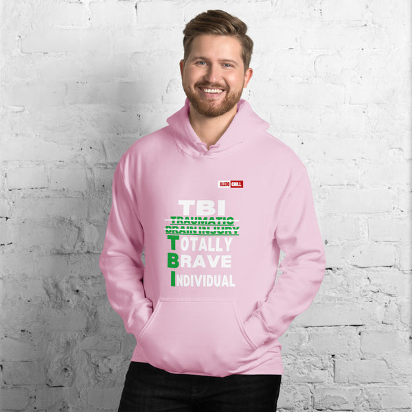 Light Pink Hoodie Front 3 - ILLTOCHILL Brain Injury awareness 'TBI Totally Brave Individual' TBI support gift Unisex Hoodie