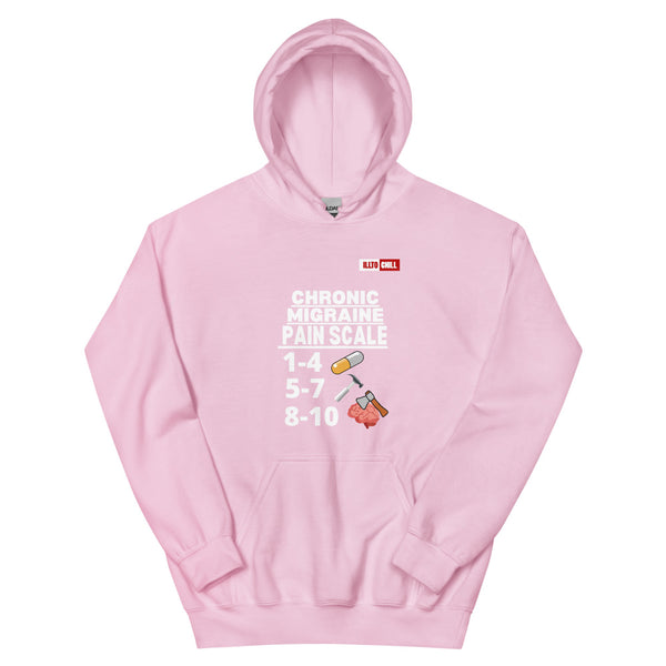 Light Pink Hoodie Front 1 - ILLTOCHILL Chronic Migraine 'Pain scale' migraine awareness gift Unisex Hoodie.