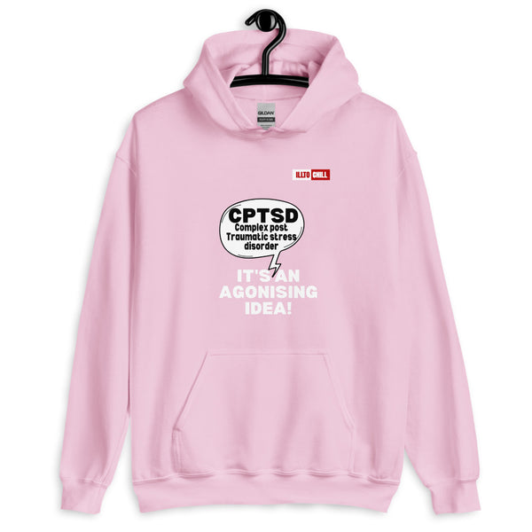 Light Pink Hoodie Front 2 - ILLTOCHILL Complex post traumatic stress disorder awareness 'Agonizing idea' cptsd gift Unisex Hoodie.