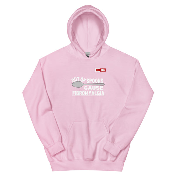 Light Pink Hoodie Front 1 - ILLTOCHILL Fibromyalgia awareness 'Out of Spoons' funny fibro gift Unisex Hoodie.