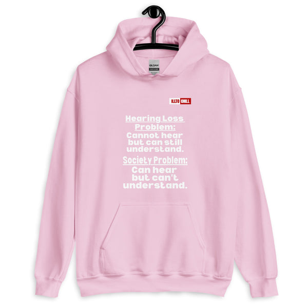 Light Pink Hoodie Front 2 - ILLTOCHILL Hearing loss problems awareness hard of hearing support gift Unisex Hoodie.