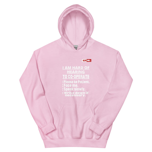 Light Pink Hoodie Front 1 - ILLTOCHILL Hard of hearing 'Co-opration Steps' hearing impaired gift Unisex Hoodie.
