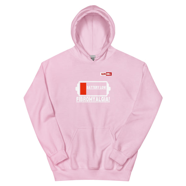 Light Pink Hoodie Front 1 - ILLTOCHILL Fibromyalgia awareness 'Battery Low' funny fibro gift Unisex Hoodie.
