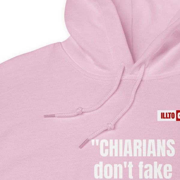 Light Pink Hoodie Detail 1 - ILLTOCHILL CM Chiari Malformation Awareness, 'Chiarians dont fake their illnes' Gift Unisex Hoodie.
