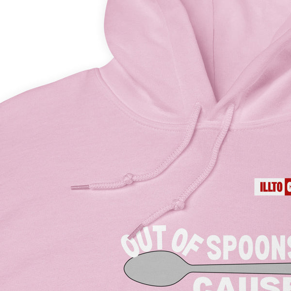 Light Pink Hoodie Detail 1 - ILLTOCHILL Fibromyalgia awareness 'Out of Spoons' funny fibro gift Unisex Hoodie.