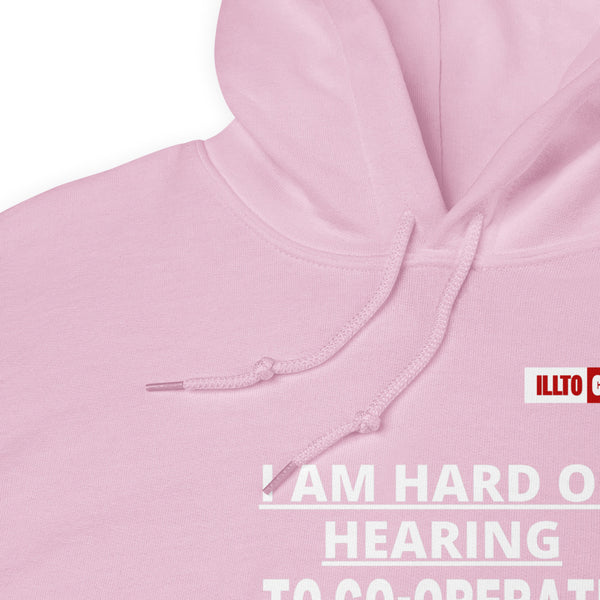 Light Pink Hoodie Detail 1 - ILLTOCHILL Hard of hearing 'Co-opration Steps' hearing impaired gift Unisex Hoodie.