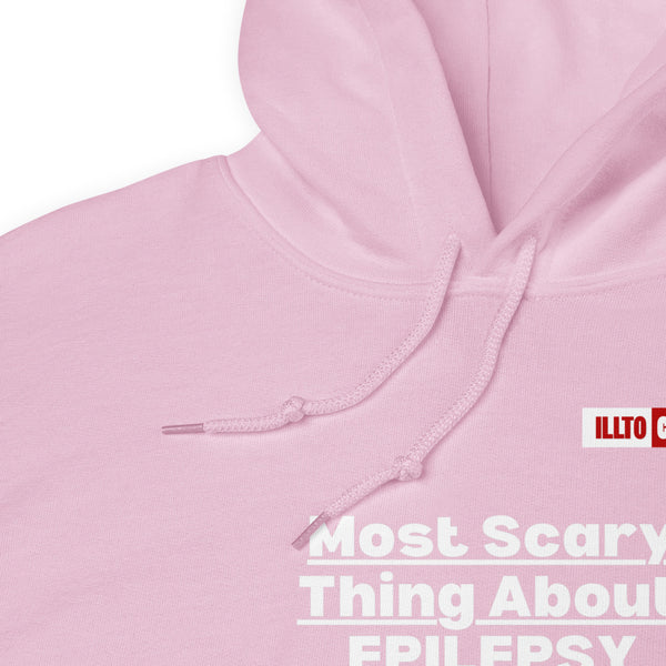 Light Pink Hoodie Detail 1 - ILLTOCHILL Epilepsy awareness 'Most sacred thing SUDEP' epileptic seizures gift Unisex Hoodie.