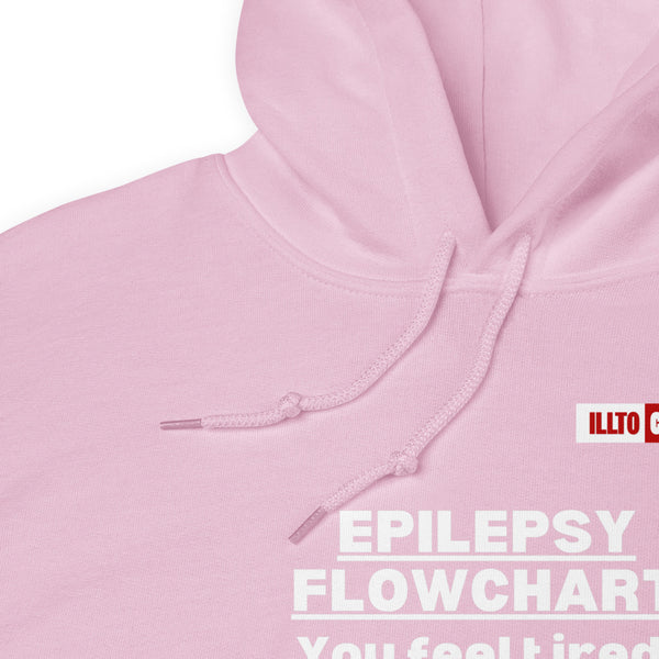 Light Pink Hoodie Detail 1 - ILLTOCHILL Epilepsy awareness 'Flow chart' epileptic support gift Unisex Hoodie.