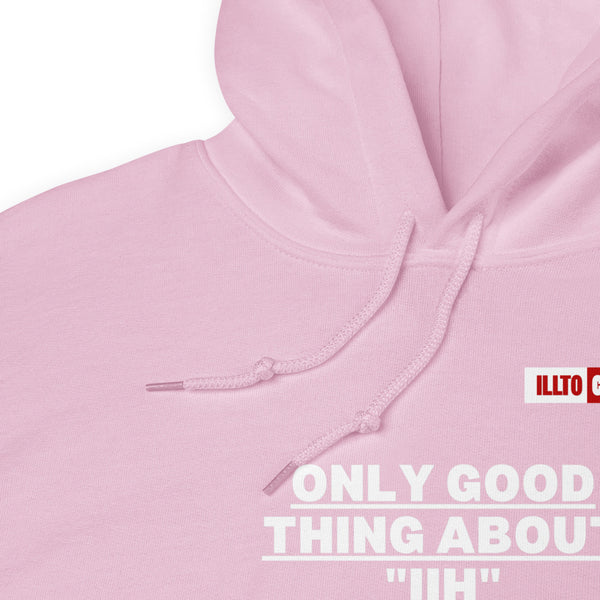 Light Pink Hoodie Detail 1 - ILLTOCHILL Idiopathic intracranial hypertension awareness 'Only good thing about IIH' gift Unisex Hoodie.