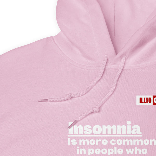 Light Pink Hoodie Detail 1 - ILLTOCHILL 'Insomnia is common in high IQ people' sarcastic insomnia awareness gift Unisex Hoodie.