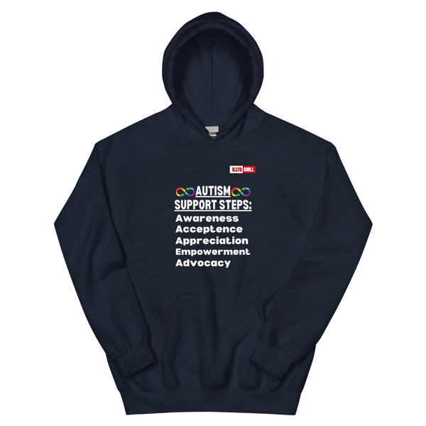 Navy Hoodie Front 1 - ILLTOCHILL Autism awareness gift 'Autism support steps' autistic Unisex Hoodie