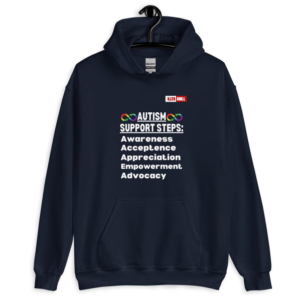Navy Hoodie Front 2 - ILLTOCHILL Autism awareness gift 'Autism support steps' autistic Unisex Hoodie