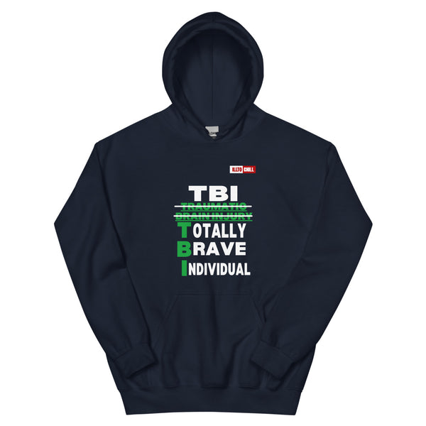 Navy Hoodie Front 1 - ILLTOCHILL Brain Injury awareness 'TBI Totally Brave Individual' TBI support gift Unisex Hoodie