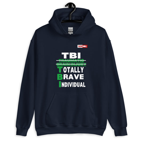 Navy Hoodie Front 2 - ILLTOCHILL Brain Injury awareness 'TBI Totally Brave Individual' TBI support gift Unisex Hoodie