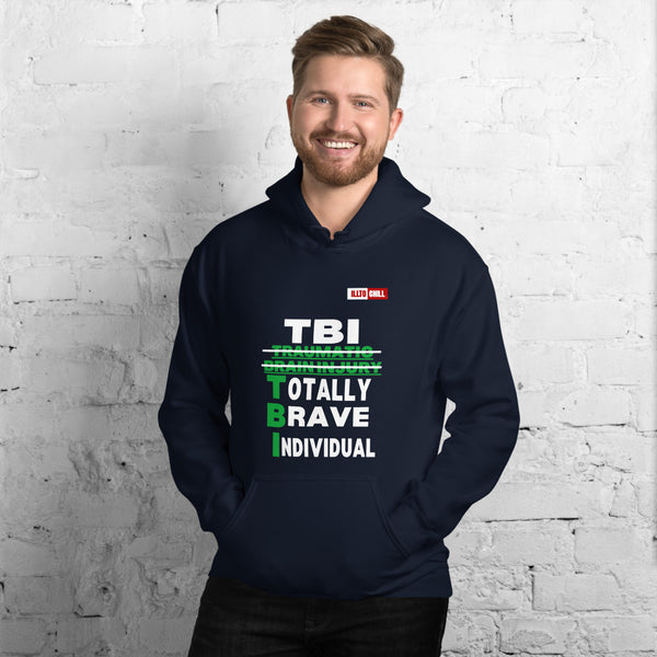 Navy Hoodie Front 3 - ILLTOCHILL Brain Injury awareness 'TBI Totally Brave Individual' TBI support gift Unisex Hoodie