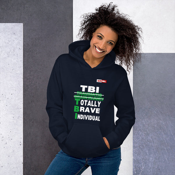 Navy Hoodie Front 4 - ILLTOCHILL Brain Injury awareness 'TBI Totally Brave Individual' TBI support gift Unisex Hoodie