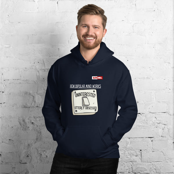 Navy Hoodie Front 3 - ILLTOCHILL Bipolar disorder awareness 'How bipolar mind works' sarcastic gift Unisex Hoodie