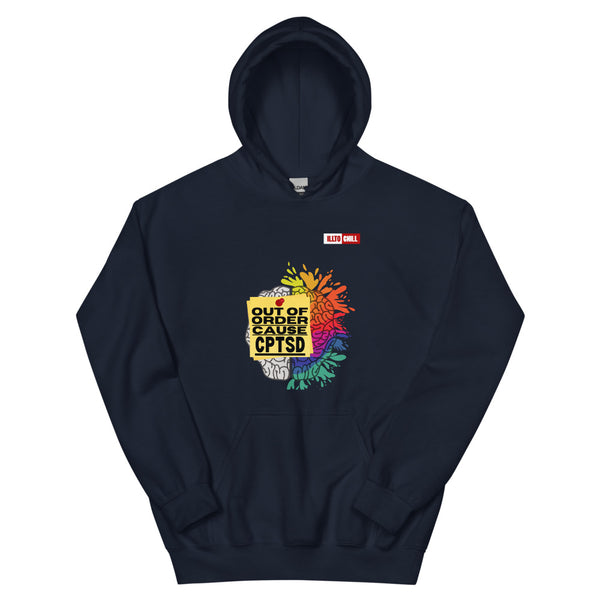 Navy Hoodie Front 1 - ILLTOCHILL CPTSD 'Out of order' Complex post traumatic stress disorder Awareness gift Unisex Hoodie.