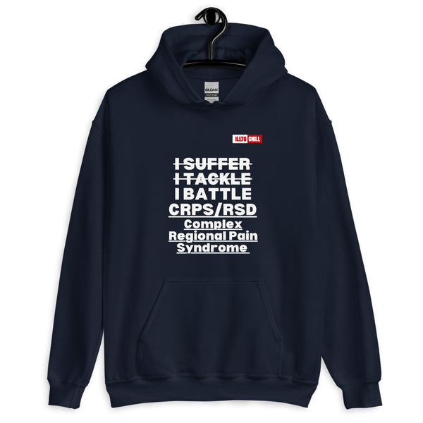 Navy Hoodie Front 2 - ILLTOCHILL Complex regional pain syndrome awareness 'I battle CRPS' support gift Unisex Hoodie.