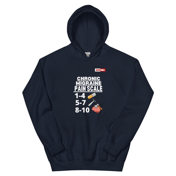 Navy Hoodie Front 1 - ILLTOCHILL Chronic Migraine 'Pain scale' migraine awareness gift Unisex Hoodie.