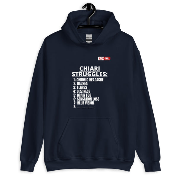 Navy Hoodie Front 2 - ILLTOCHILL CM Chiari Malformation awareness, Chiari Struggles Infinite List gift Unisex Hoodie.