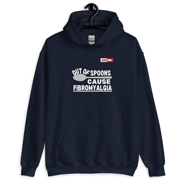 Navy Hoodie Front 2 - ILLTOCHILL Fibromyalgia awareness 'Out of Spoons' funny fibro gift Unisex Hoodie.
