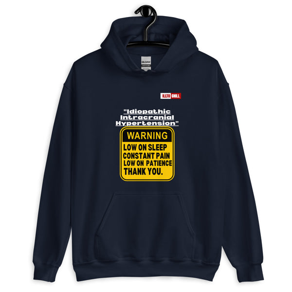 Navy Hoodie Front 2 - ILLTOCHILL ILLTOCHILL Idiopathic intracranial hypertension awareness 'Warning sign' IIH gift Unisex Hoodie.